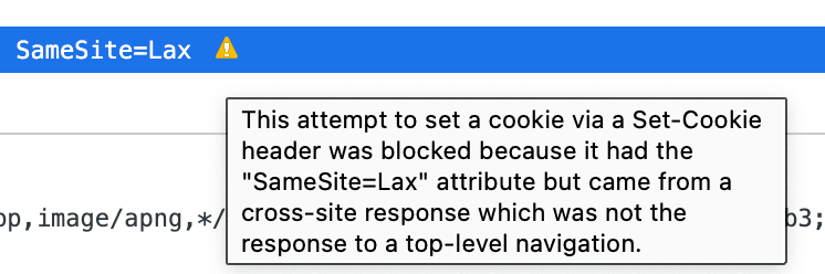 Cypress test runner samesite warning message