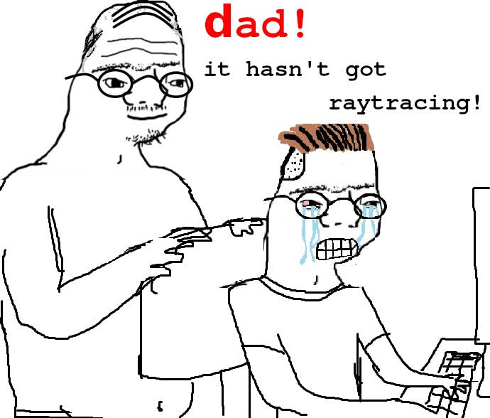 zoomer cries because boomer dad gave him a PC without raytracing