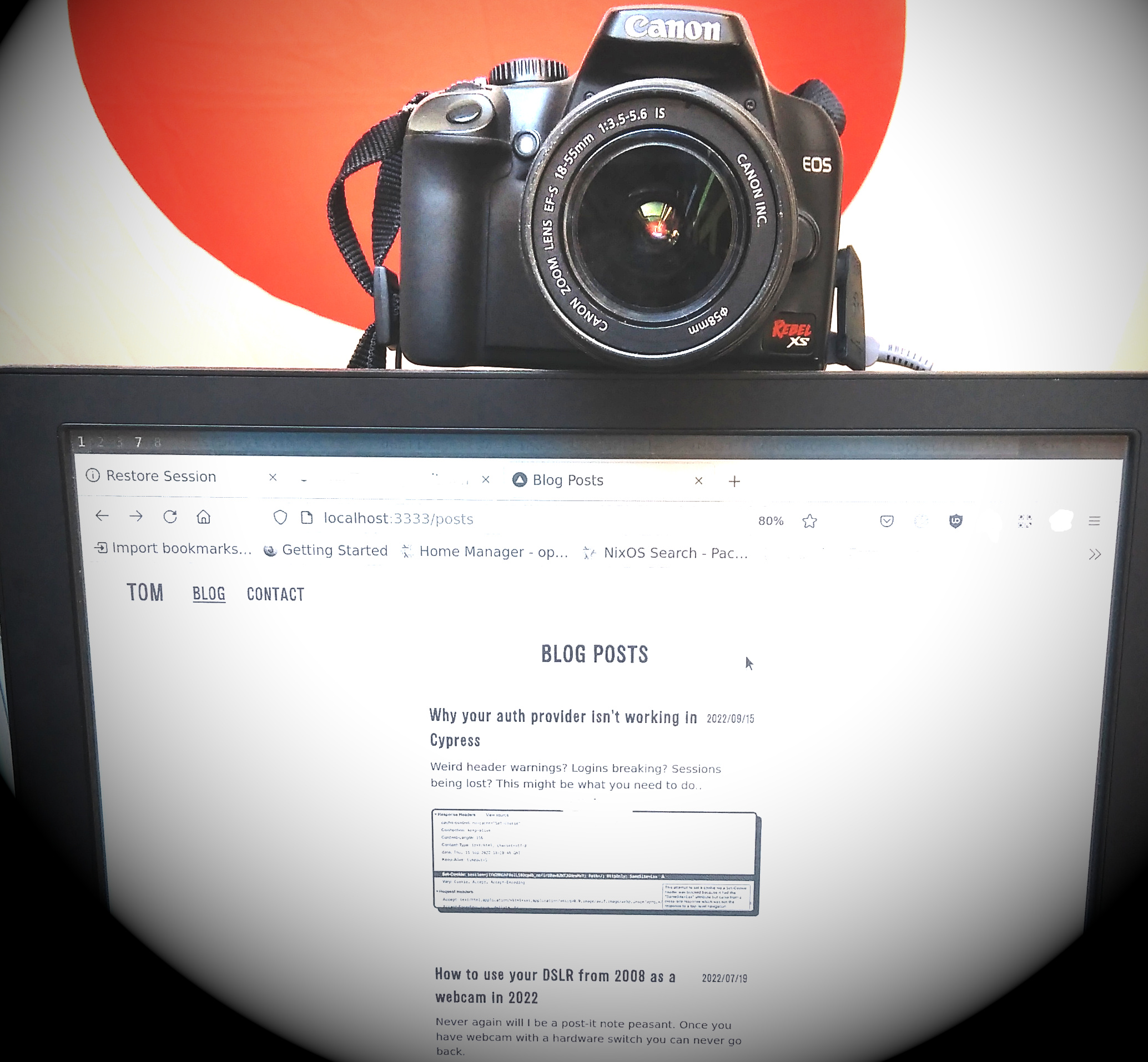 Canon eos rebel xs being used as a webcam